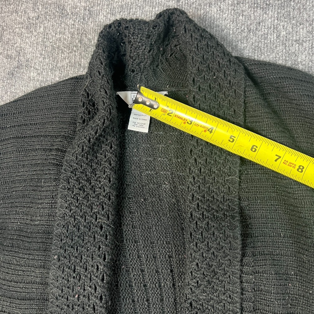 Keren Hart Cardigan Sweater Women Medium Black Cozy Knit Shawl Collar Open Front - Picture 8 of 11